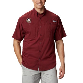 Columbia Overhemd Heren, Collegiate PFG Tamiami Short Sleeve - Florida State DonkerRood, 63AFDSIEY